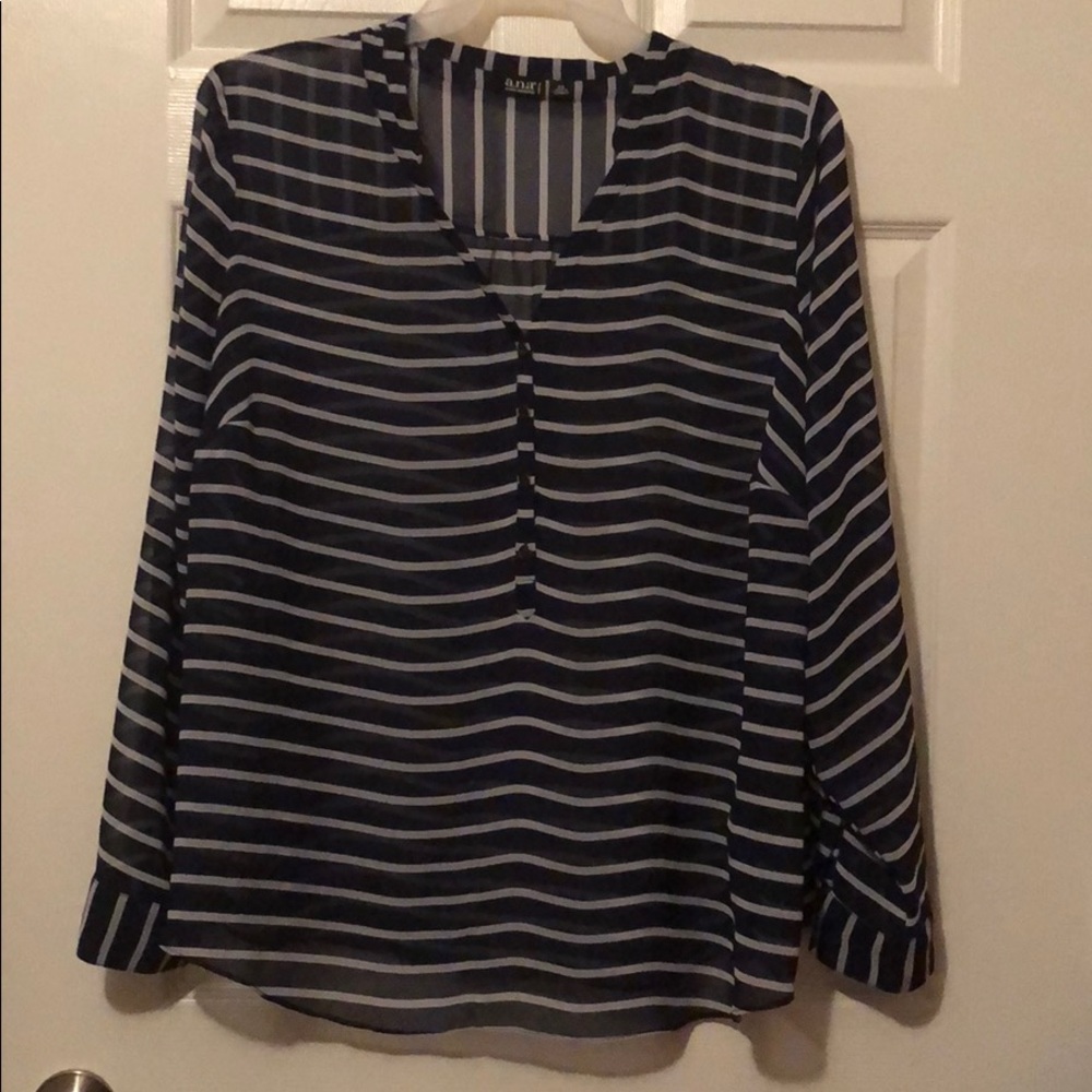 Sheer Striped Button Up Blouse